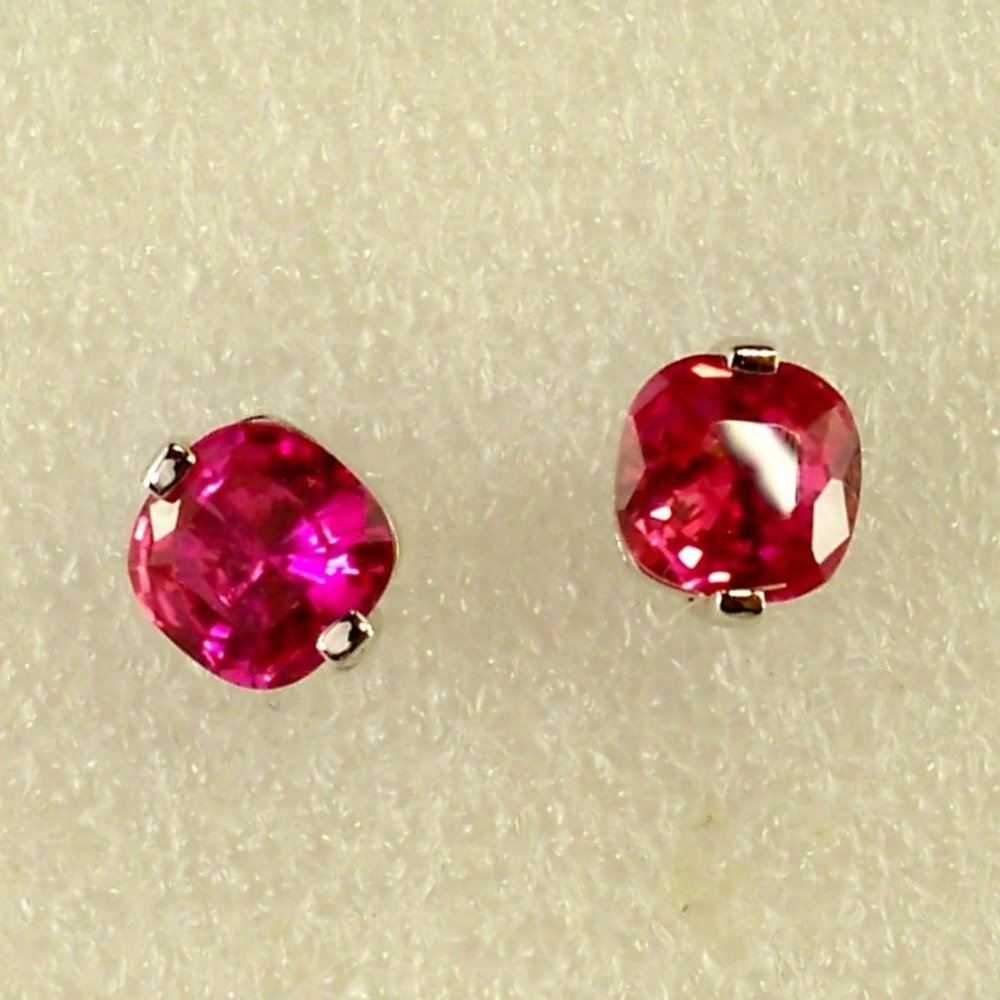 NEW Charles Winston Deep Pink Cubic Zirconia Silver Stud Earrings